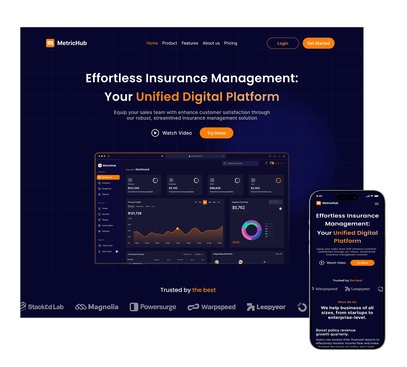 MetricHub SaaS Landing Page